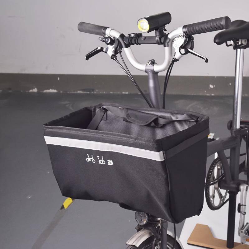 Universell cykelkorg för Brompton, Dahon och Birdy hopfällbara cyklar, Förvaringsväska för styre fram med snabbfäste svart