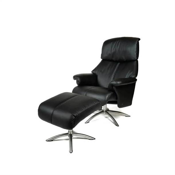 CALIBRA - LÆNESTOL INKL. SKAMMEL - 6000 SV SORT SEMIANILIN LÆDER - Siddehøjde: 49 cm.