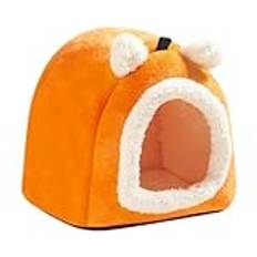 Hamster Bed, Comfortable Ferret Bed, Warm Cotton Bed, Hedgehog House, Chinchilla Accessories, Bear Shape Hideaway Eye-Catching Design White+orange Color Soft Touch Cold Weather Shelter For Small Pets