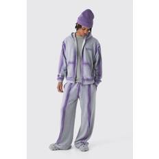 Mens Grey Oversized Boxy Zip Through Loopback Hoodie And Wide Jogger Tracksuit