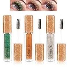 Glitter Mascara, 3 färger glitter mascara grön/guld/silver, volym färgglad mascara vattentät och hållbar, voluminös mascara med Shimmer för mycket gnistrande ögonsmink, fest/bröllop