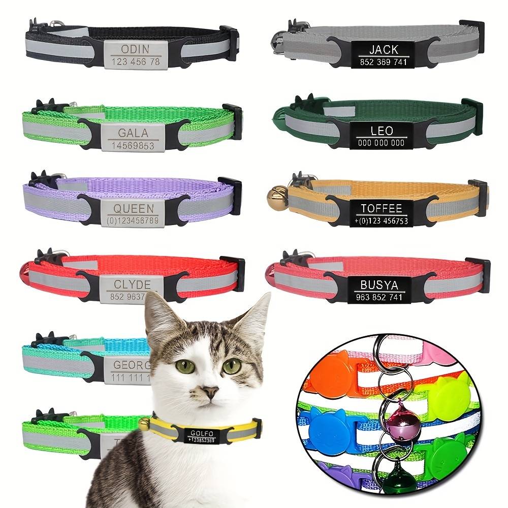 Reflective Cat Safety Collar Adjustable Custom Personalized Id Name Puppy Kittens Necklace