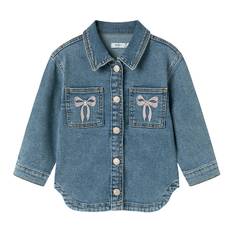 Name It Jeansjacka - NmfDevi - Medium+ Blue Denim/Bow - Name It - 7 år (122) - Jeansjackor