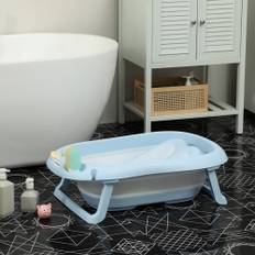 Sæt med 2 babybadekar, foldbart babybadekar med ramme, skridsikkert babybadekar, badehåndvask, brusebakke til småbørn 0-3 år, lyseblå