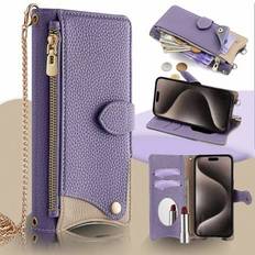 Fashion Crossbody-väska med metallkedja, sminkspegel, kortplatser, dragkedja, telefonfodral kompatibelt med 16 Pro/Galaxy A32 4G/OPPO A54/ Moto G22/Ho - Blåröd (Multi-size)