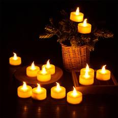 Tealights, [39 stk.] Realistiske og lyse batteridrevne flimrende tealights, kunstige stearinlys i varm gul, perfekt til dekoration