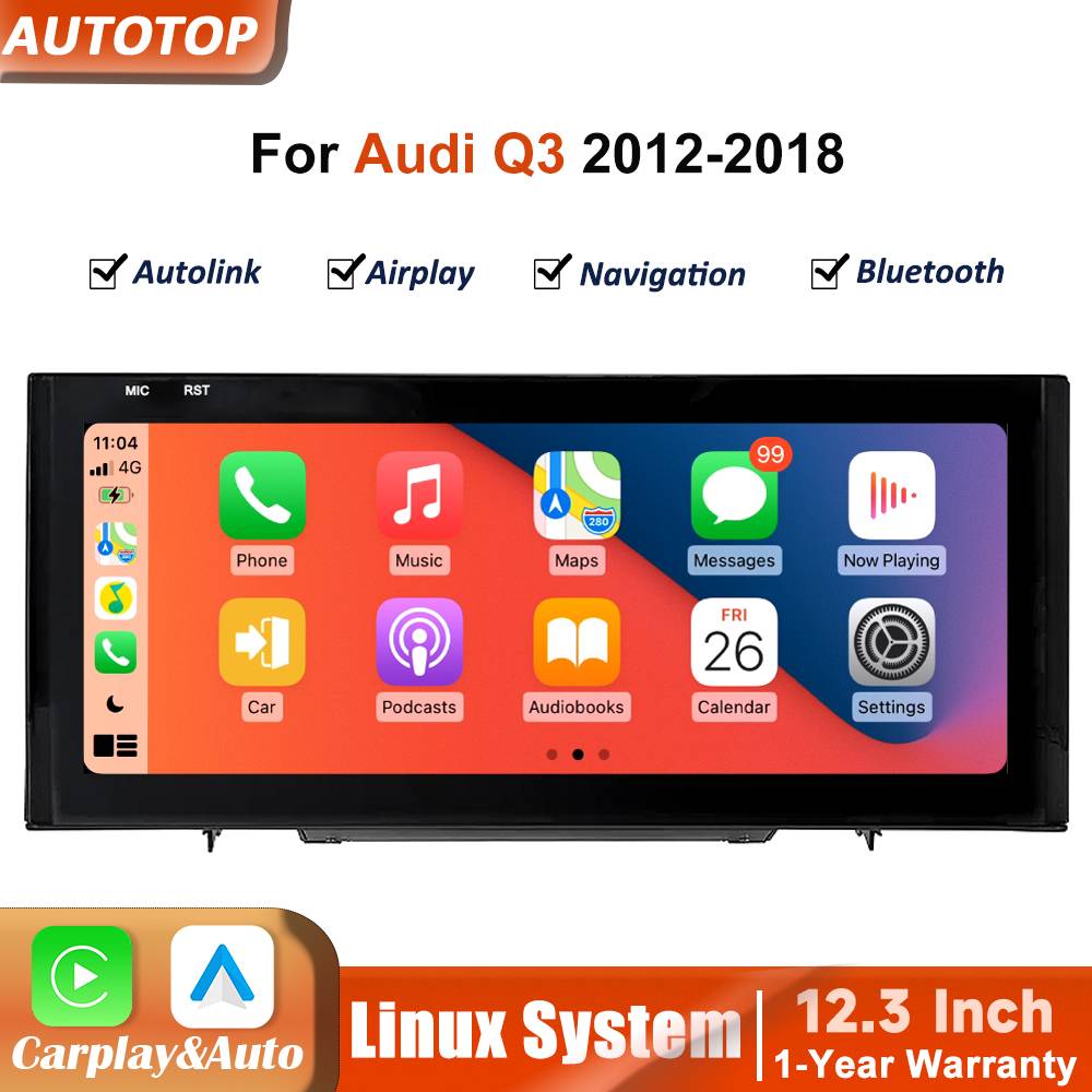 Wireless CarPlay Android Auto 12.3inch Touch Screen Car Radio For Audi Q3 2012-2018 Multimedia Player GPS Navigation Airplay