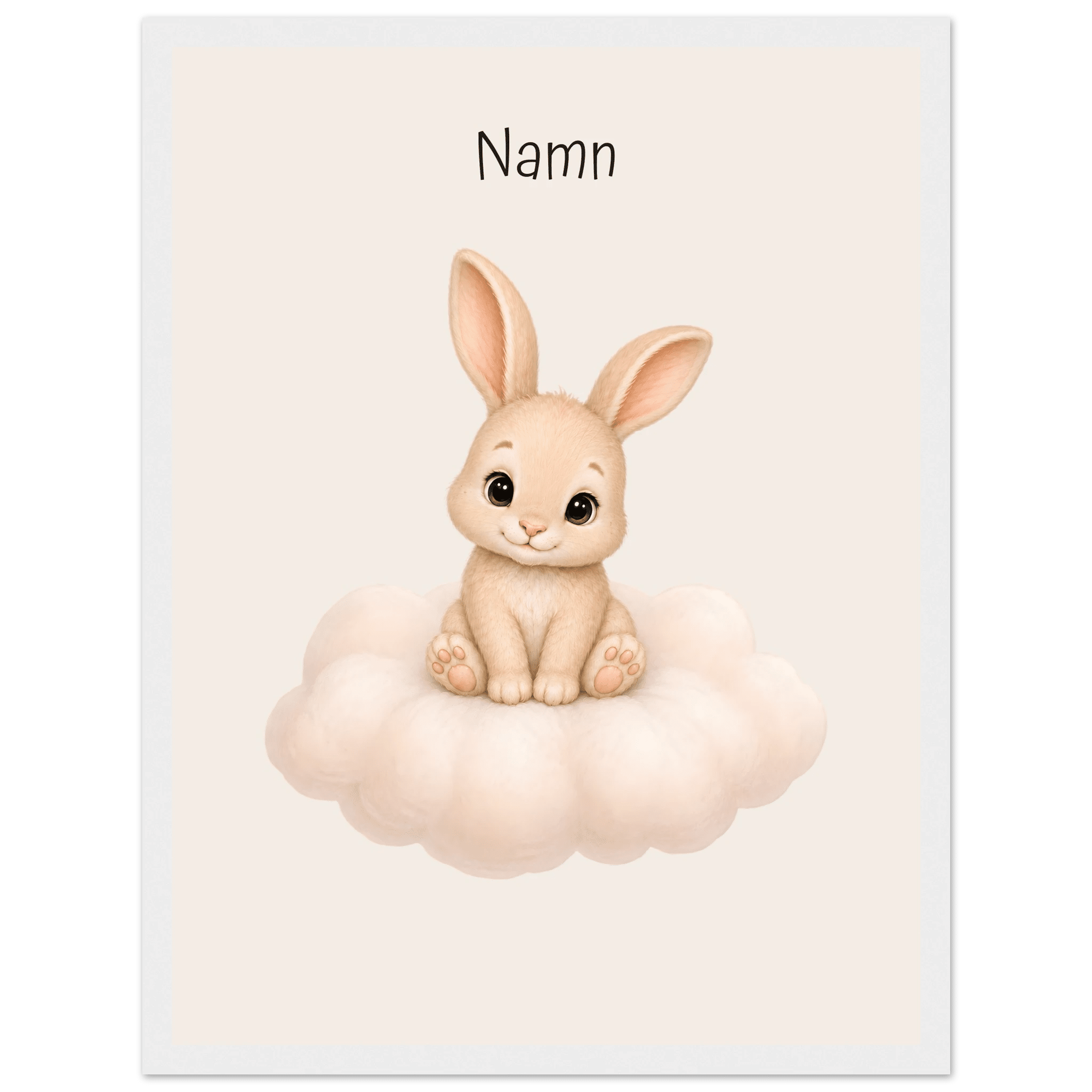 Kanin på moln med namn-30x40 cm / 12x16″ / Med ram / Vit