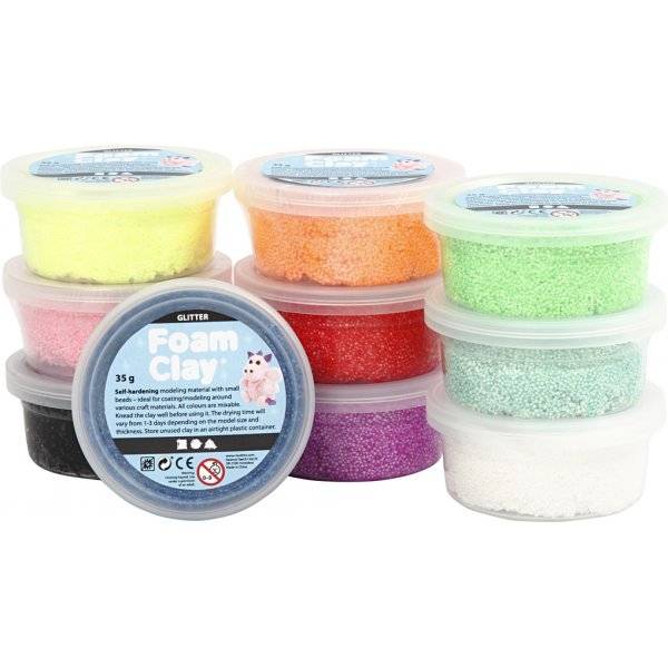 Foam Clay® - mixade färger - glitter - 10 x 35 g