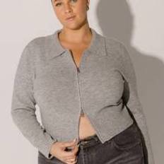 Plus Size Curve Polo Zip Up Cable Stickad cardigan, för vintern - Grå - 1XL,2XL,3XL,4XL