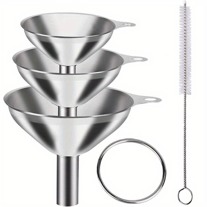 TEMU Stainless Steel Funnel Set - 1/3/4/5 Small Metal Funnels For Essential Oils, Spices, Liquids, Kitchen Gadgets, Food-grade Bottling, Portable Funnels