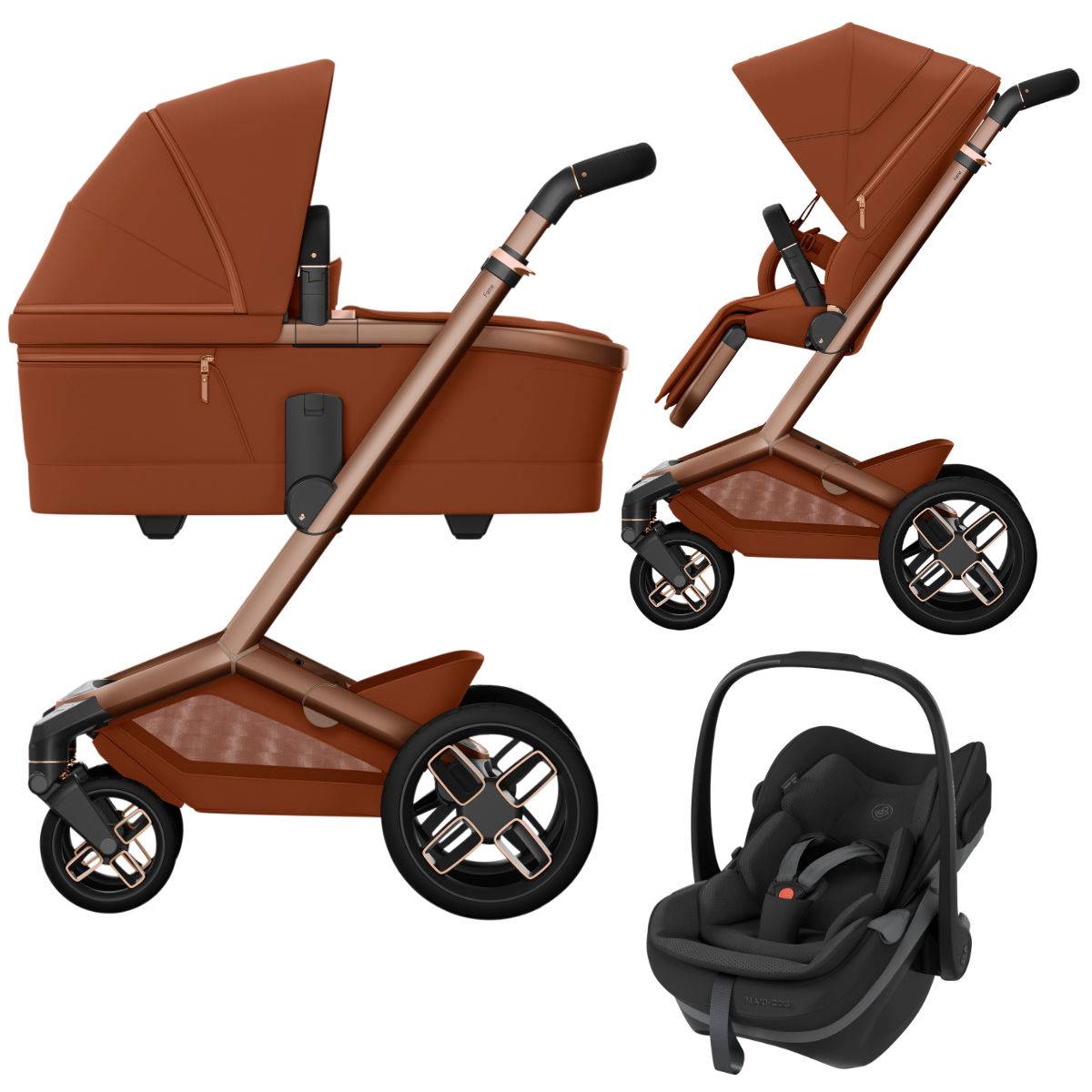 Maxi Cosi Fame 3-in-1 Stroller Set incl. Maxi Cosi Pebble Slide Pro i-Size Car Seat - Copper Terra