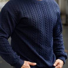 TEMU Men' Knit Sweater - Casual Solid Color, Cable Texture, Long Sleeve, Round Neck Pullover - Machine Washable