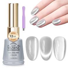 MIZHSE Cat Eye UV Cel nagellack 12 ml Cateye UV Gel Silver Cateye Magnet kattöga Gel Nail Polish med 1 magnet UV nagellack glitter gör-det-själv konst manikyr salong hem gör-det-själv