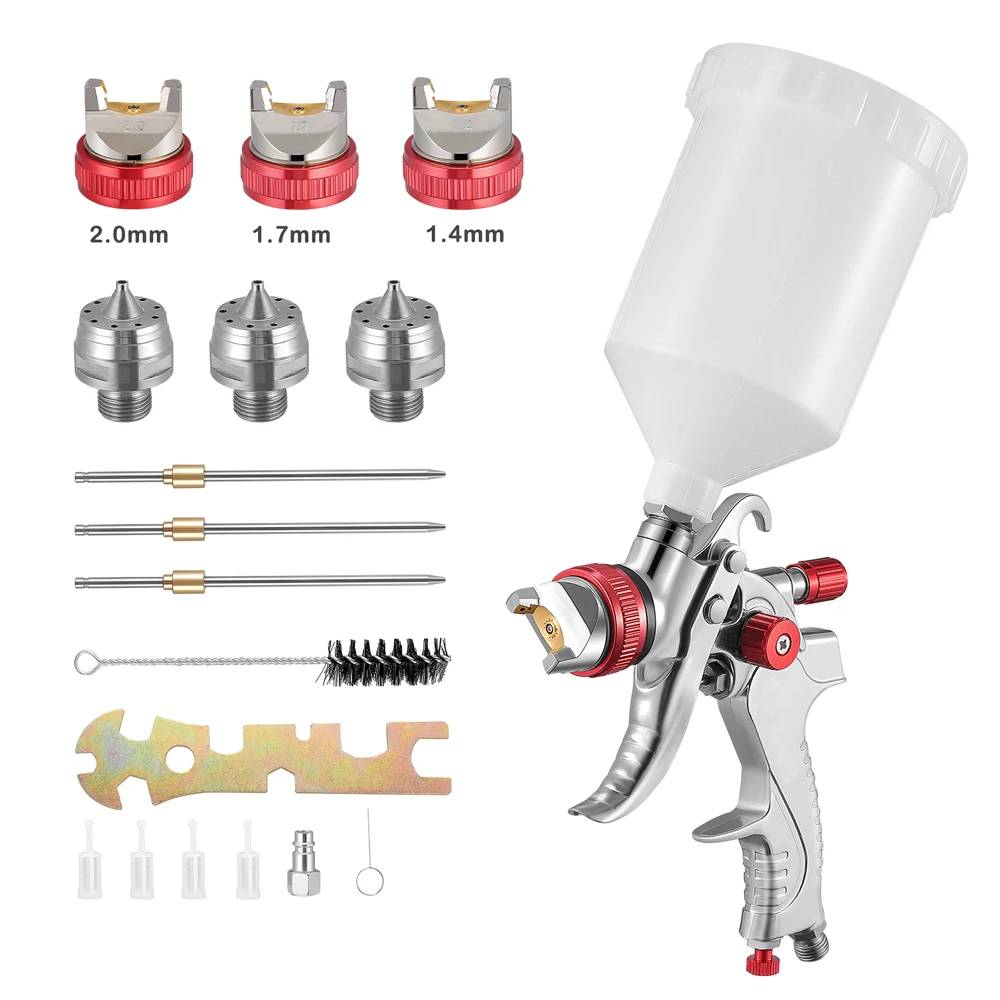 Paint Spray Gun HVLP Gravity Air Spray Gun with 3 Nozzles 1.4/1.7/2.0 mm Car Furniture Small Repair Painting Spray Gun