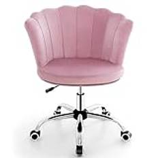 COSTWAY Kontorsstol i sammet, snurrstol med hjul, höjdjusterbar sminkstol, skrivbordsstol, datorstol, sammetsstol för sovrum, arbetsrum (rosa), 69 x 64 x 74–82 cm