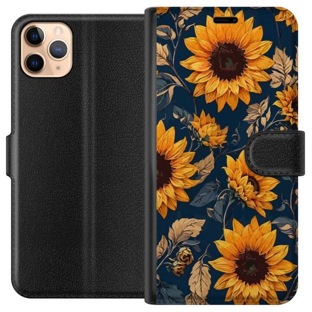 Apple iPhone 11 Pro Max Svart Plånboksfodral Solrosor
