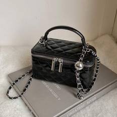 1pc Fashion PU Quilted Diamond Stitch Zipper Clutch Bag, Versatile Ladies Handbag With Detachable Shoulder Chain - Black