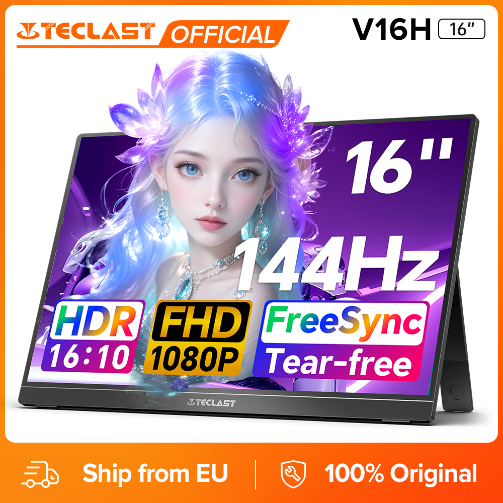 TECLAST V16H 16 Inch Portable Monitor 1200P 1920x1200 144Hz IPS 16:10 Display Dual Type-C Mini HDMI PD Reverse Charging Dual Speakers VESA Mount External Screen for Laptop PC Mac Switch PS5 Xbox