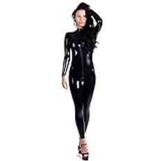 Latex catsuit dragkedja öppen gren bodycon jumpsuit overaller kvinnor bodysuits, svart, 3XL