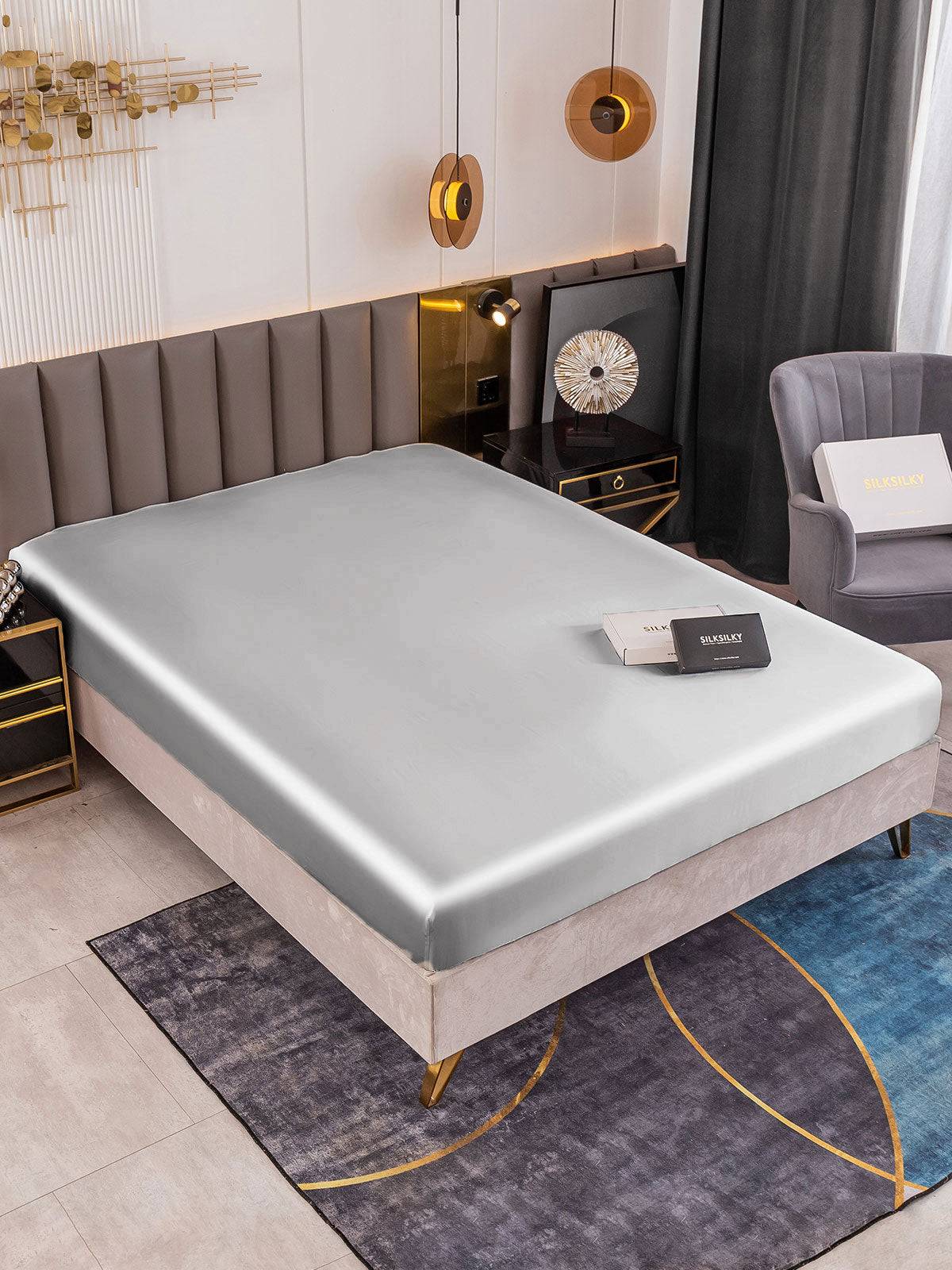 19Momme Mullbärssilke sömlöst Dra-På-Lakan - Silver / 1,2m Säng(120x200+45cm)