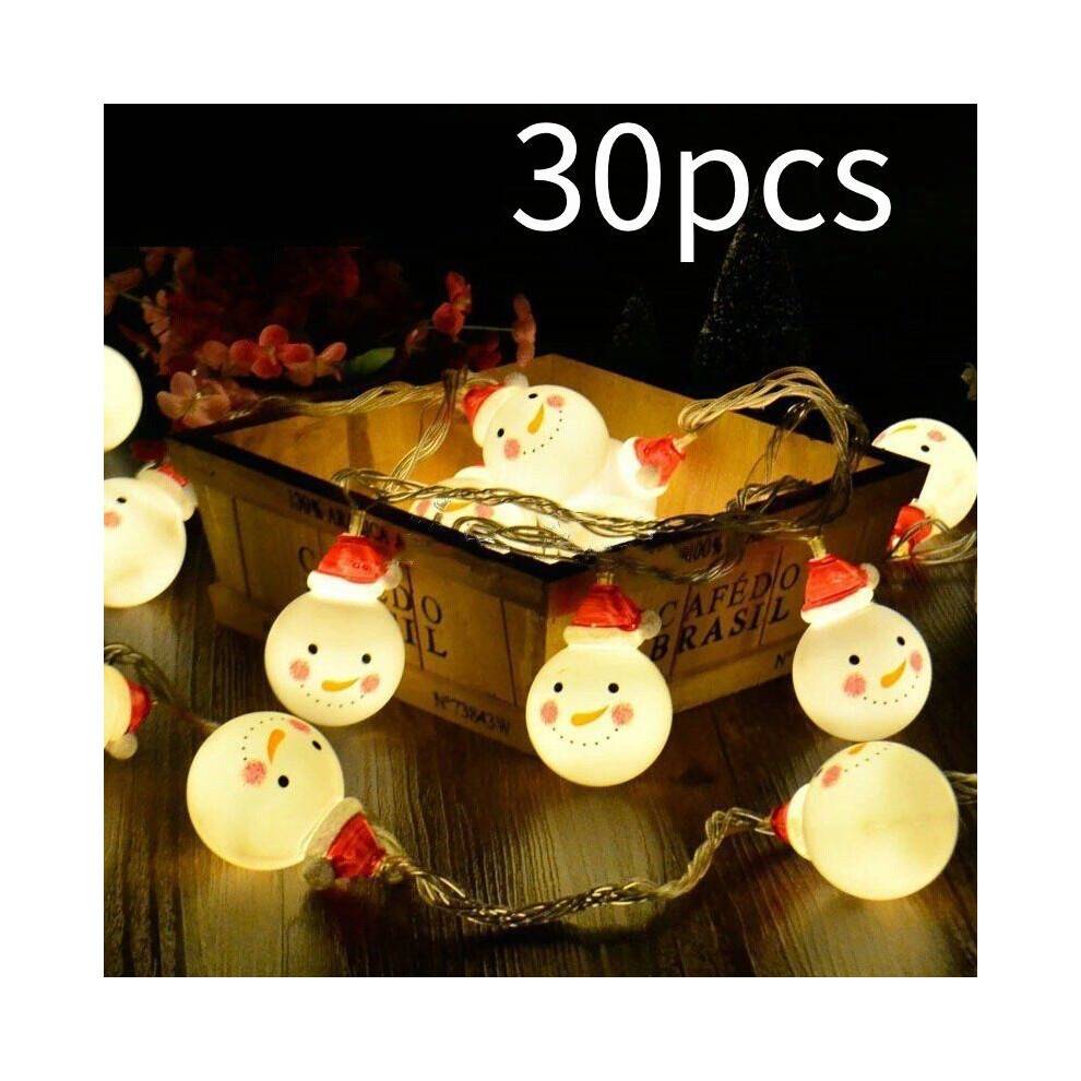 (Warm White,30pcs)Led Light String Christmas Snowman Lamp Party Decoration Pendant Room Children