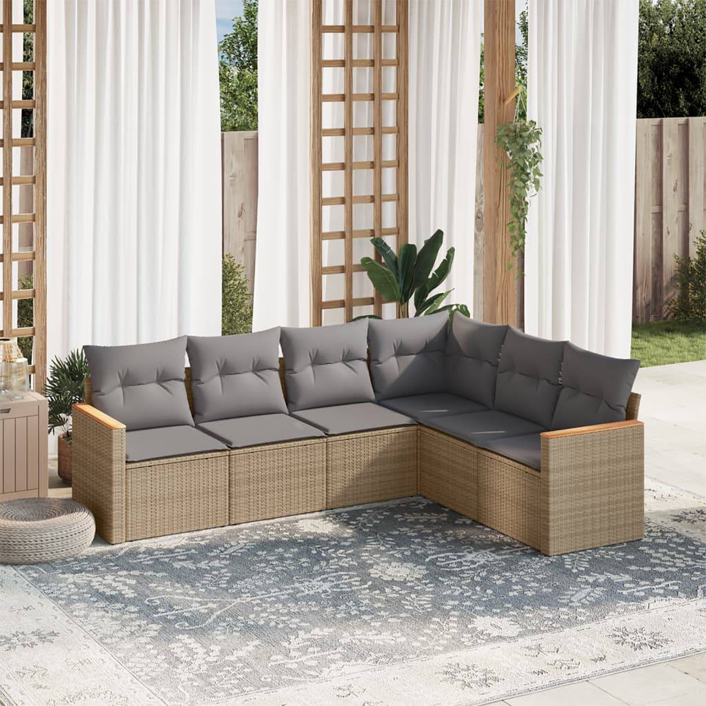 Sofasæt Til Haven 6 Dele Med Hynder Polyrattan - Blandet beige / Uden bord