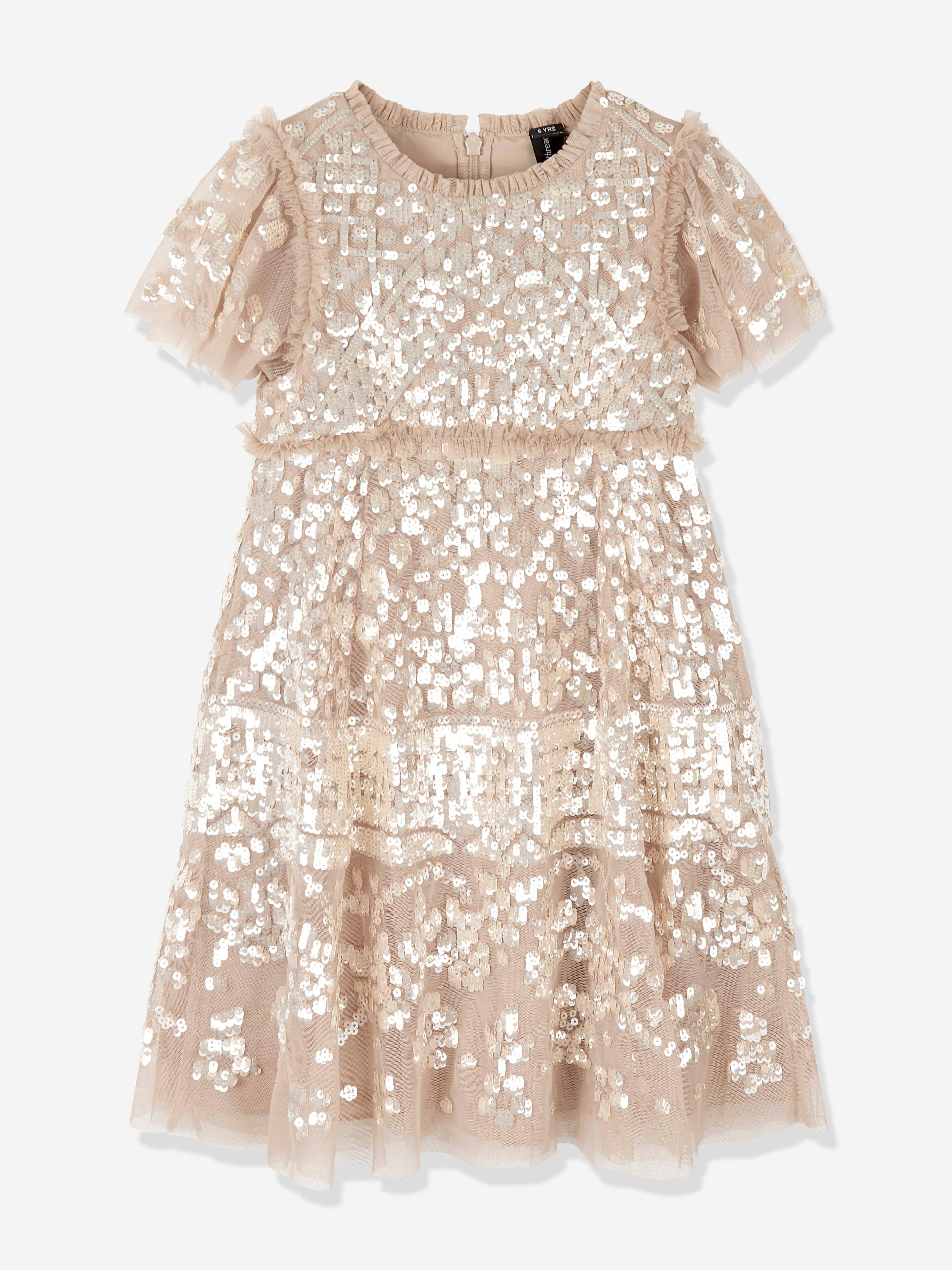 Needle & Thread Girls Aurora Dress in Beige - Beige / 3 Yrs (3 Yrs)