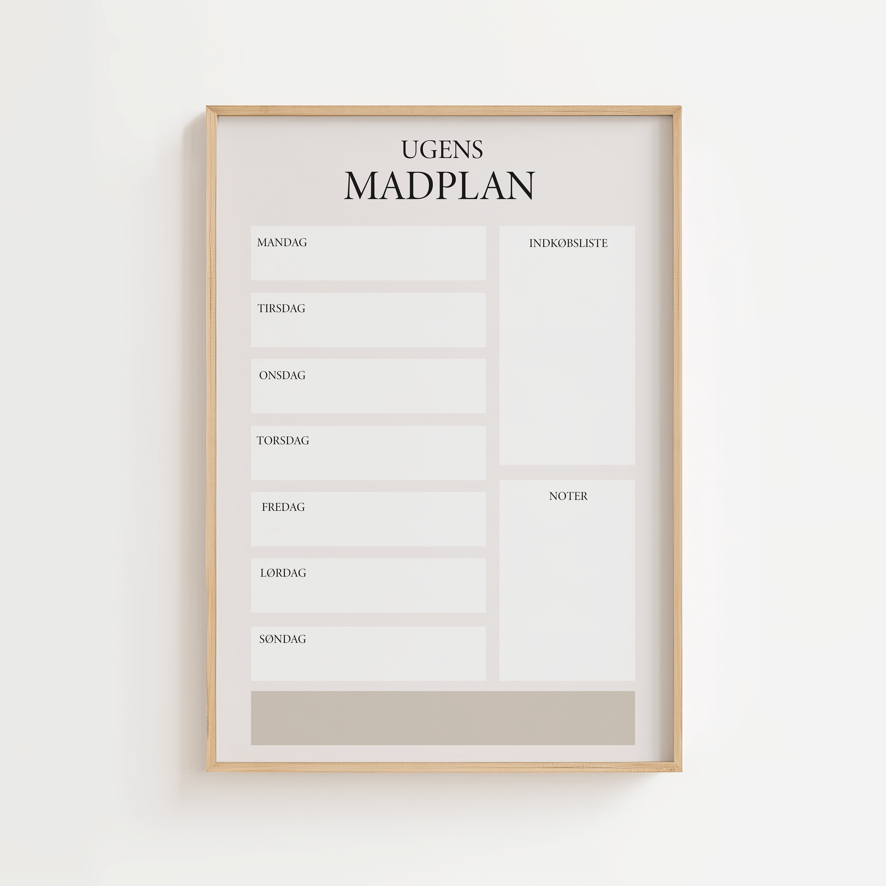 Ugens Madplan Beige Poster | 100 x 140 cm | Ellens Postershop.