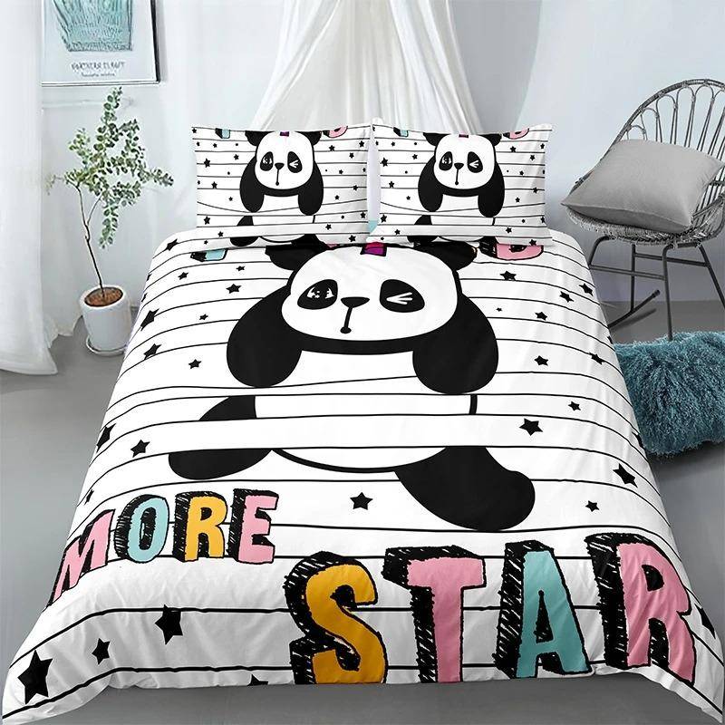 Panda Tryckt 2/3 st Sängklädesset Bambu Påslakan för Vuxen Barn Sängkläder och Örngott Täcke Överdrag Sängset king 260X240cm 3pcs