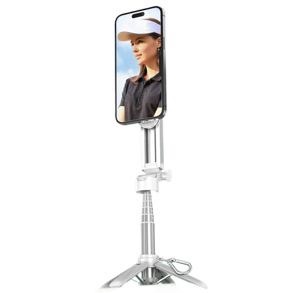 Magnetisk mini selfiestang til stationær brug, firedobbelt håndholdt stabilisator, P15C mini mobiltelefonassisteret støtte, hvid