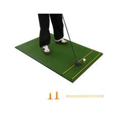 3-i-1 golf-tee-matta med konstgräs, 2 golf-tees, 2 inriktningsstakar och 6 förborrade tee-hål, 152 x 92 cm