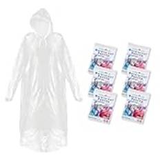 Ember Rock engångs regnponcho – 6-pack vattentäta nödsituationer regnrockar – huva och ärmar – män & kvinnor, Klar