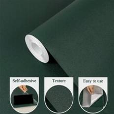 1 Roll Dark Green Peel And Stick Wallpaper 15.7"X118.1" Solid Color Green Contact Paper Self Adhesive Removable Wallpaper For Natural Bedroom Cabinet Wall Decoration RenovationWaterproof Wall Paper,For Living Room Decor,Dorm Decor,Back To School Supplies,Haloween Decor