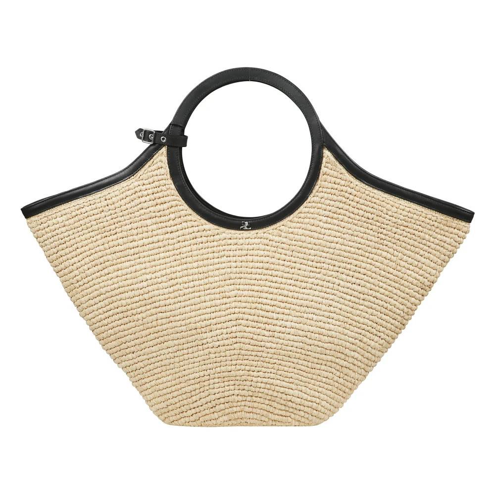 Courrèges Åben raffia håndtaske med læderhåndtag - Tasker - Dame - Beige - ONE SIZE - Læder