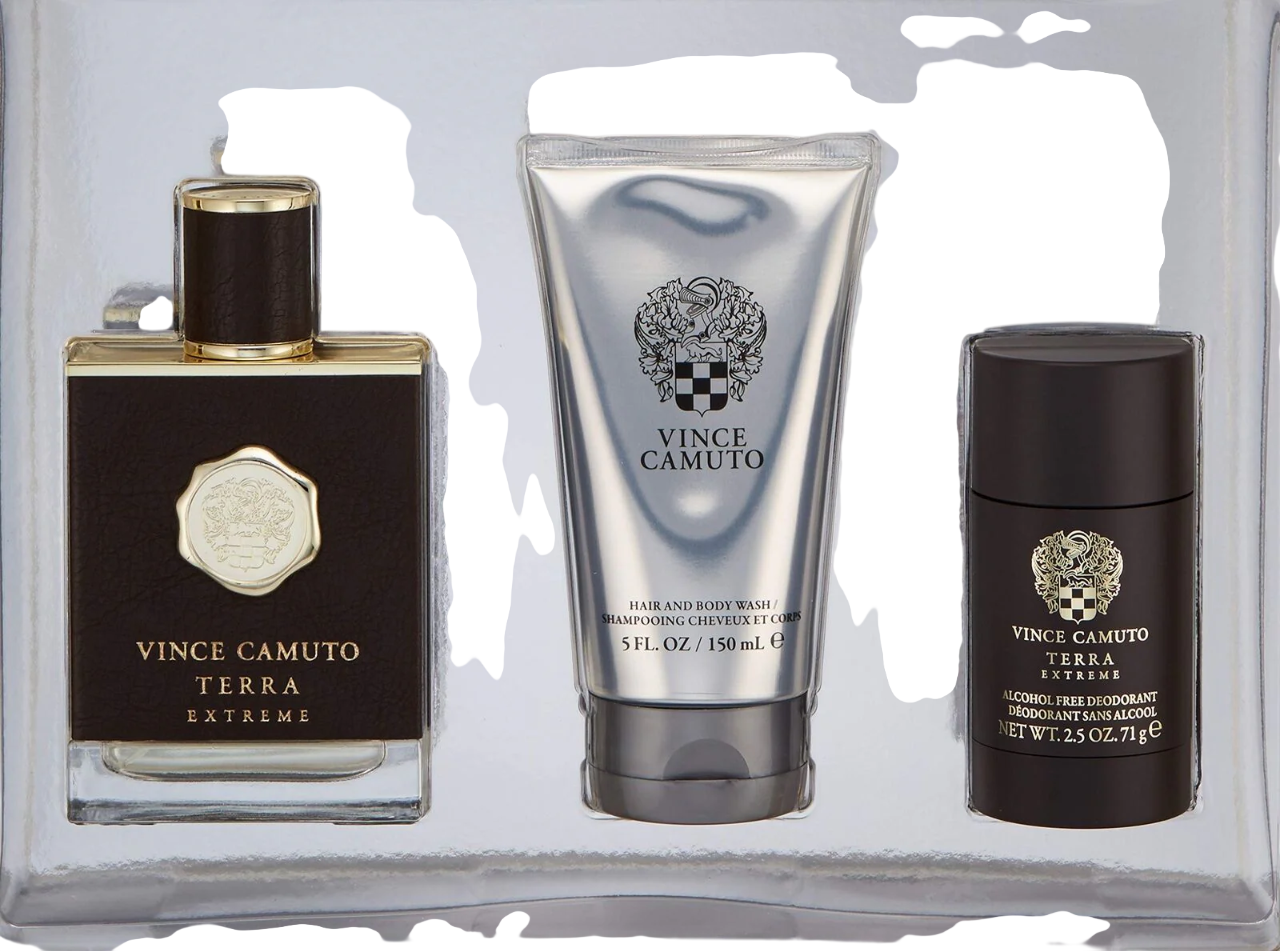 Vince Camuto Terra Extreme Gavesæt: EDT 100 ml, Deodorant 71 g, Vask 150 ml