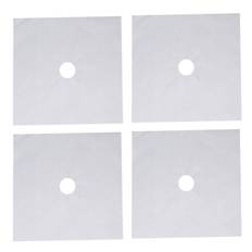 4Pcs Stove Burner Cover PTFE Coating Non Stick Gas Range Stove Top Protector Pad for Kitchen 27x27cm 0.1mm silver