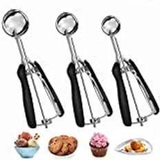 Bugucat Glassskopa rostfritt stål 304, Cookie Scoop 3 st, Ice Cream Scoop glassked med utlösare, glassked kexsportionskopa glassked för frukt glass kakor deg glass