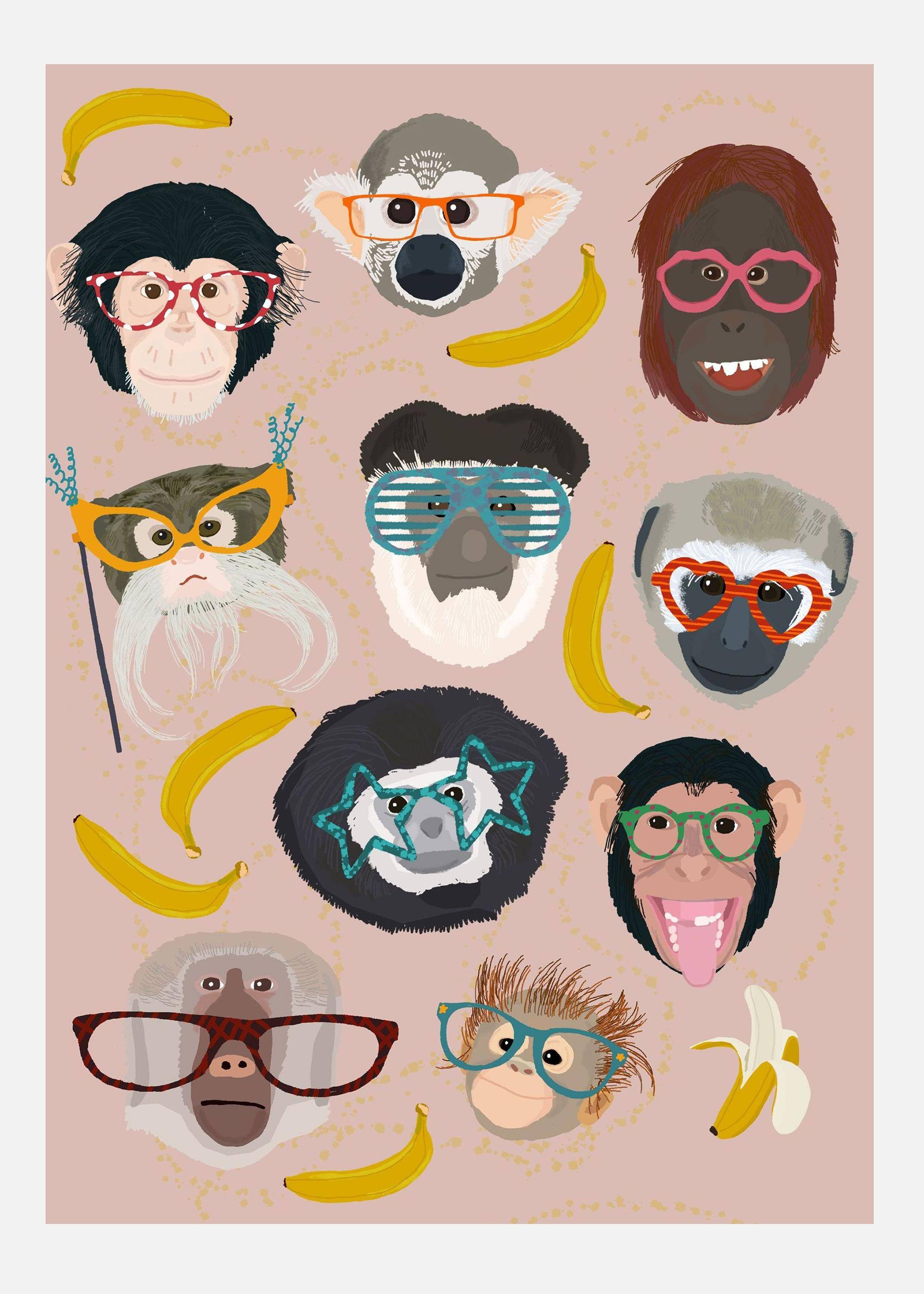 Monkey In Glasses Print Canvastavla (100x140 cm)