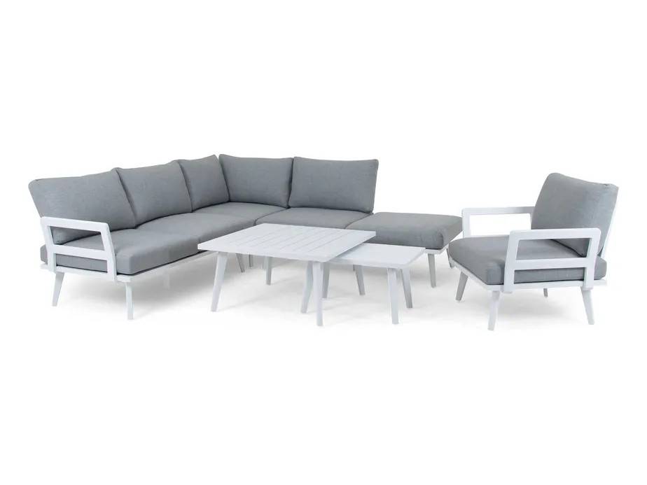 Brafab Villac soffgrupp Vit med grå dyna 3-sits divansoffa, 2 st soffbord & fåtölj