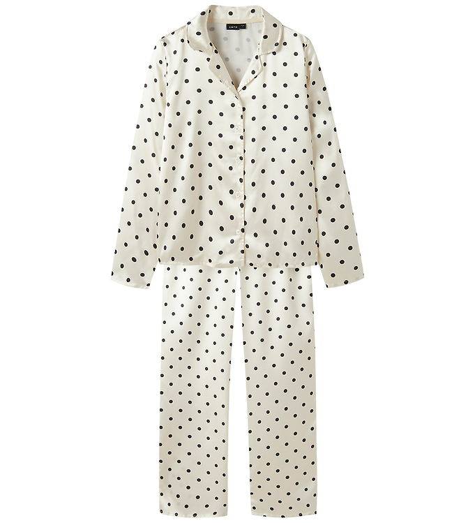LMTD Pyjamas Sæt - NlfDreamy - Antique White/W. Pirate Black - LMTD - 13-14 år (158-164) - Nattøj 2-delt