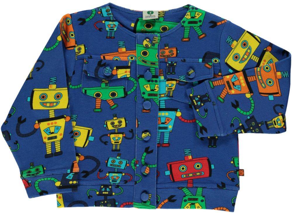 Sweatshirt med store knapper og robot print - Blue / 9-10