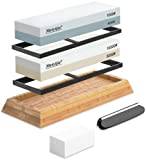 Meiyijia - Slipsten, Premium Whetstone Waterstone Knivsliparsats, Halkfri bambubas, 2 sidokorn (400/1000+5000/10000Set)