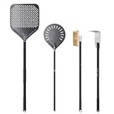 NUTUNI Set med 4, 30 cm x 35 cm pizzaspade, 23 cm pizzaspade i aluminium bra grepp, askkratta, justerbar roterande borste