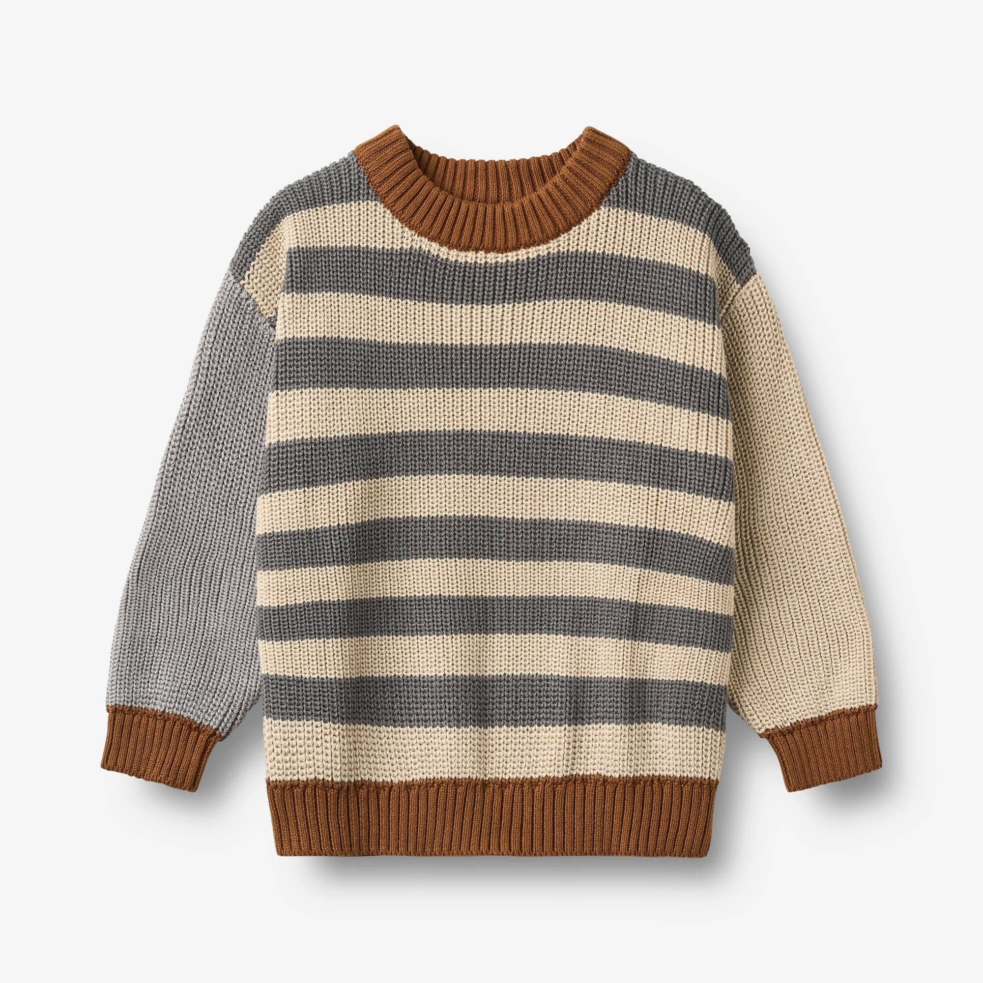 WHEAT® - Strikket Sweater Rasmus - flint stripe - Str 110.