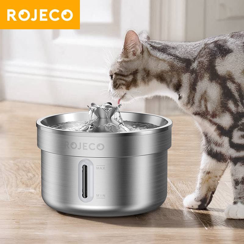 ROJECO Stainless Steel Pet Drinking Fountain AutomaticCat WaterFountain Smart Pet Water Dispenser for Dog Cat Drinking Supply
