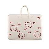 Kawaii fluga björntryck 13-16 tums laptopväska Cutecore PU bärväska datorfodral med handtag, Vitt, 14 inch