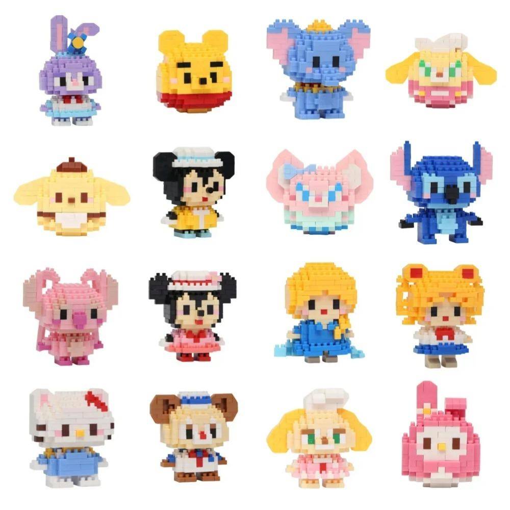 Disney 108 Stil Stitch LinaBell Hello Kitty Byggklossar Prinsessa Tecknade Figurer Klossar Barns Monteringsleksaker Modell Gåva