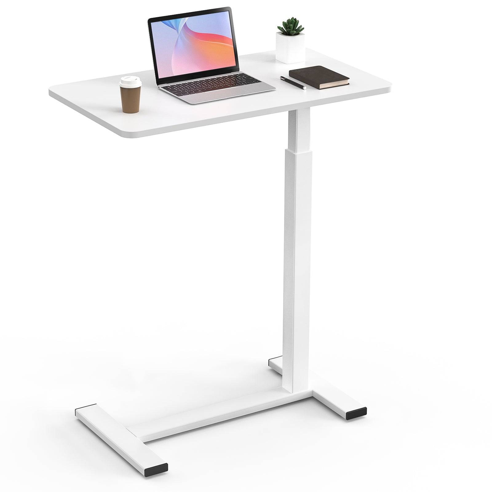 Overbed Bedside Table with Wheels, Adjustable Hospital & Home Use Bed Table, Rolling Laptop Table, - White