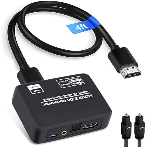 4K @60Hz HDMI 2.0b ljudextraktor, omvandlare, adapterdelare, HDMI ARC + optisk Toslink SPDIF + 3,5 mm stereoljudutgång, stöder HDCP2.2 digital PCM DTS 5.1, optisk kabel ingår